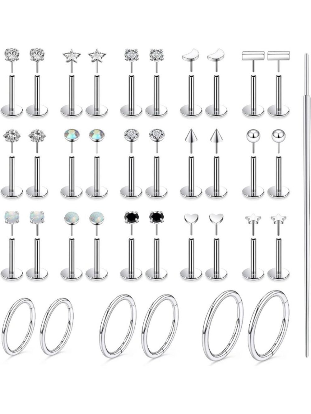 Gold Filled Threadless Flat Back Earrings | Opal CZ Nose Rings & Cartilage Hoops